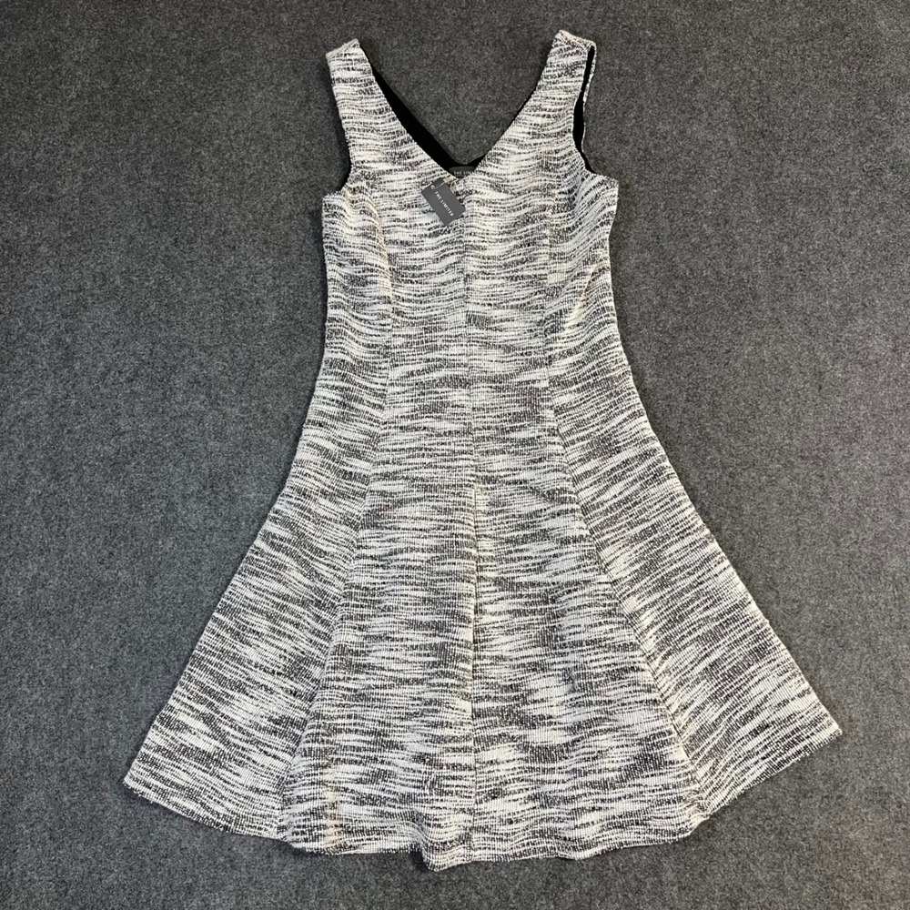 The Limited Womens XS Black White Space Dye Tweed Sleeveless Fit Flare Dress NWT